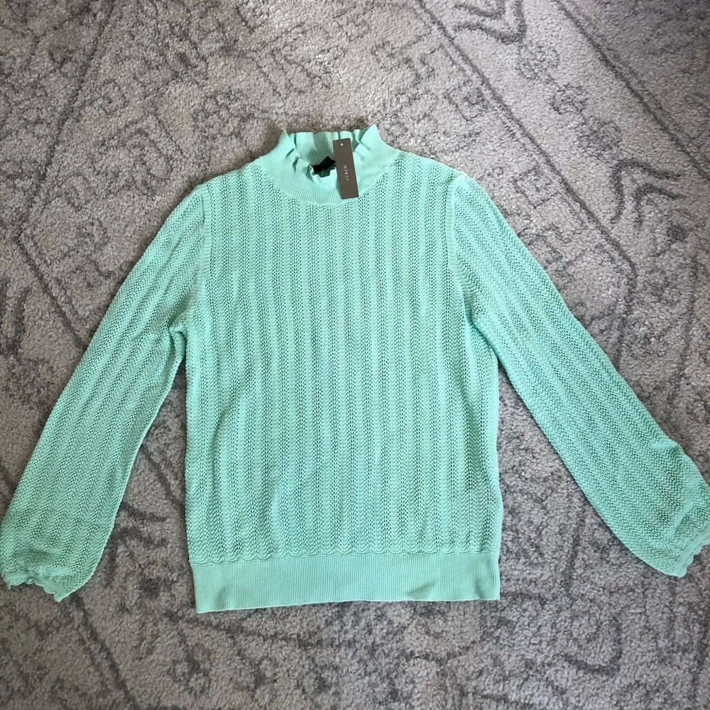 J Crew Pointelle ruffle mockneck sweater
